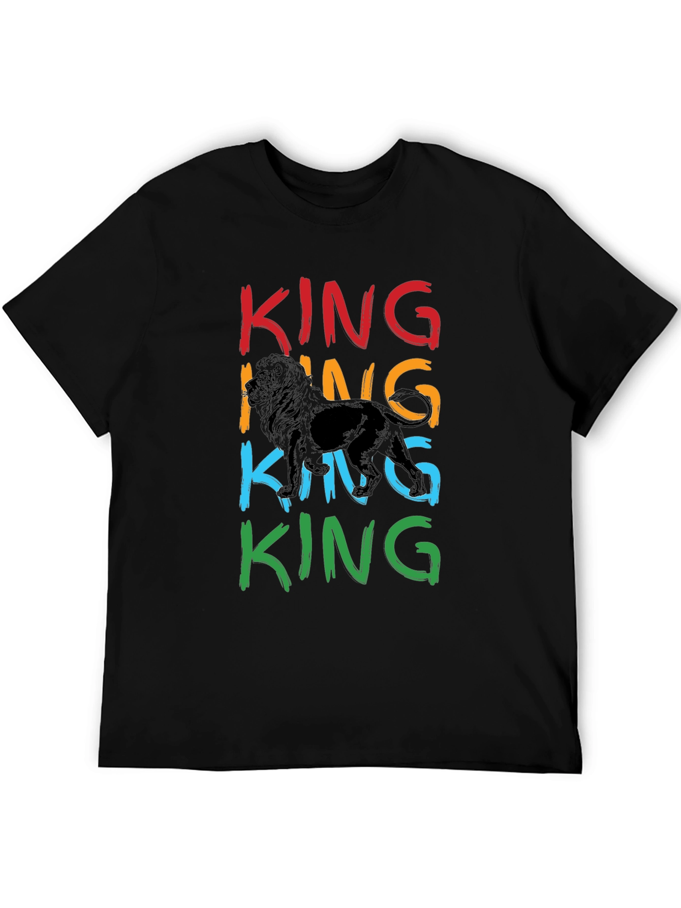 Black King Lion Graphic Print Men's T-Shirt view 5