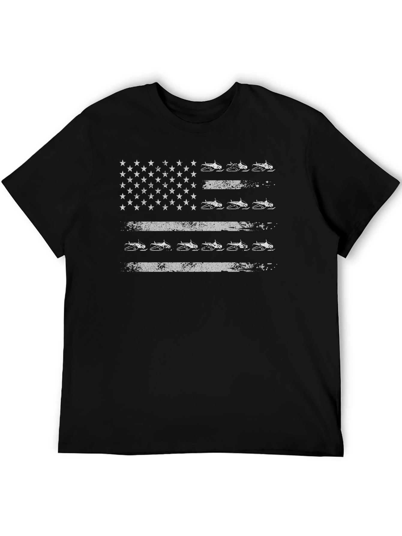 Black American Flag Snowmobile T-Shirt view 5