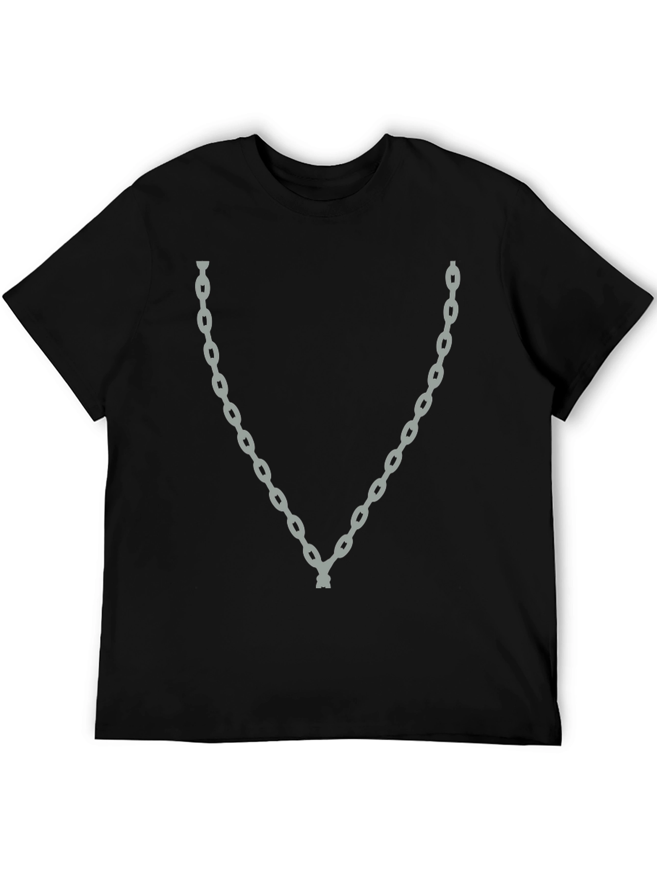 Black Men's Black Graphic T-Shirt with Chain Print view 5