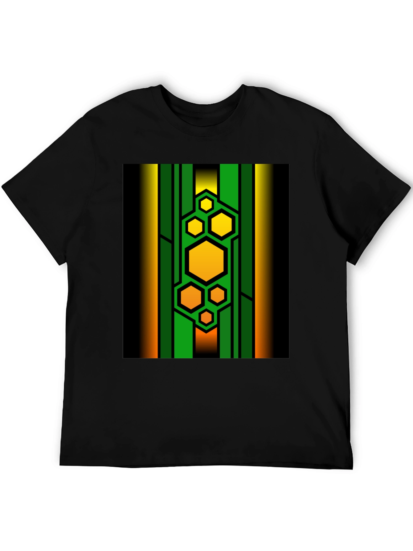 Black Geometric Hexagon Pattern T-Shirt view 5