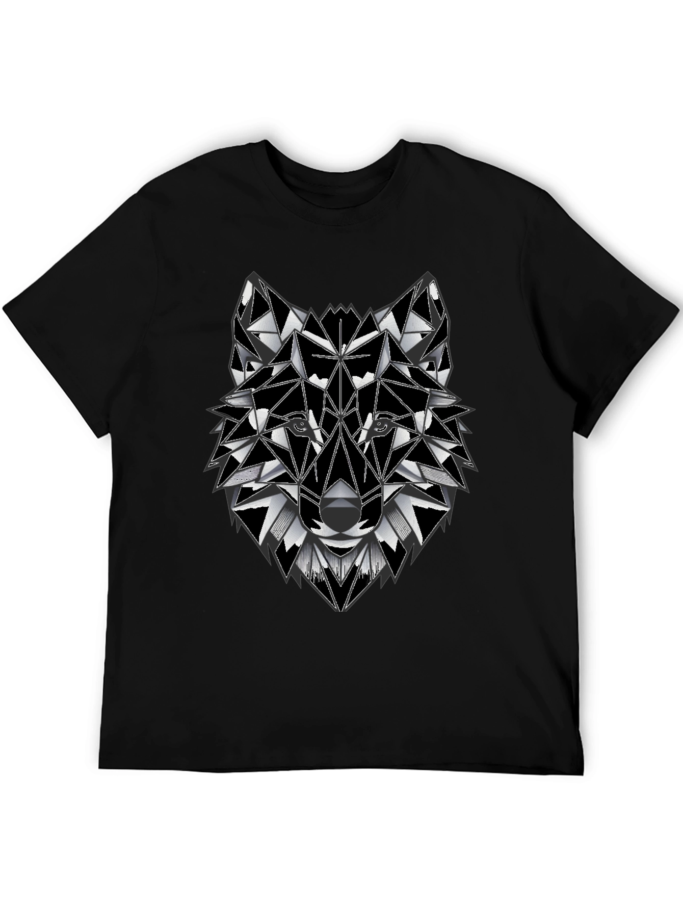 Black Geometric Wolf Graphic Tee - Stylish Men's T-Shirt view 5