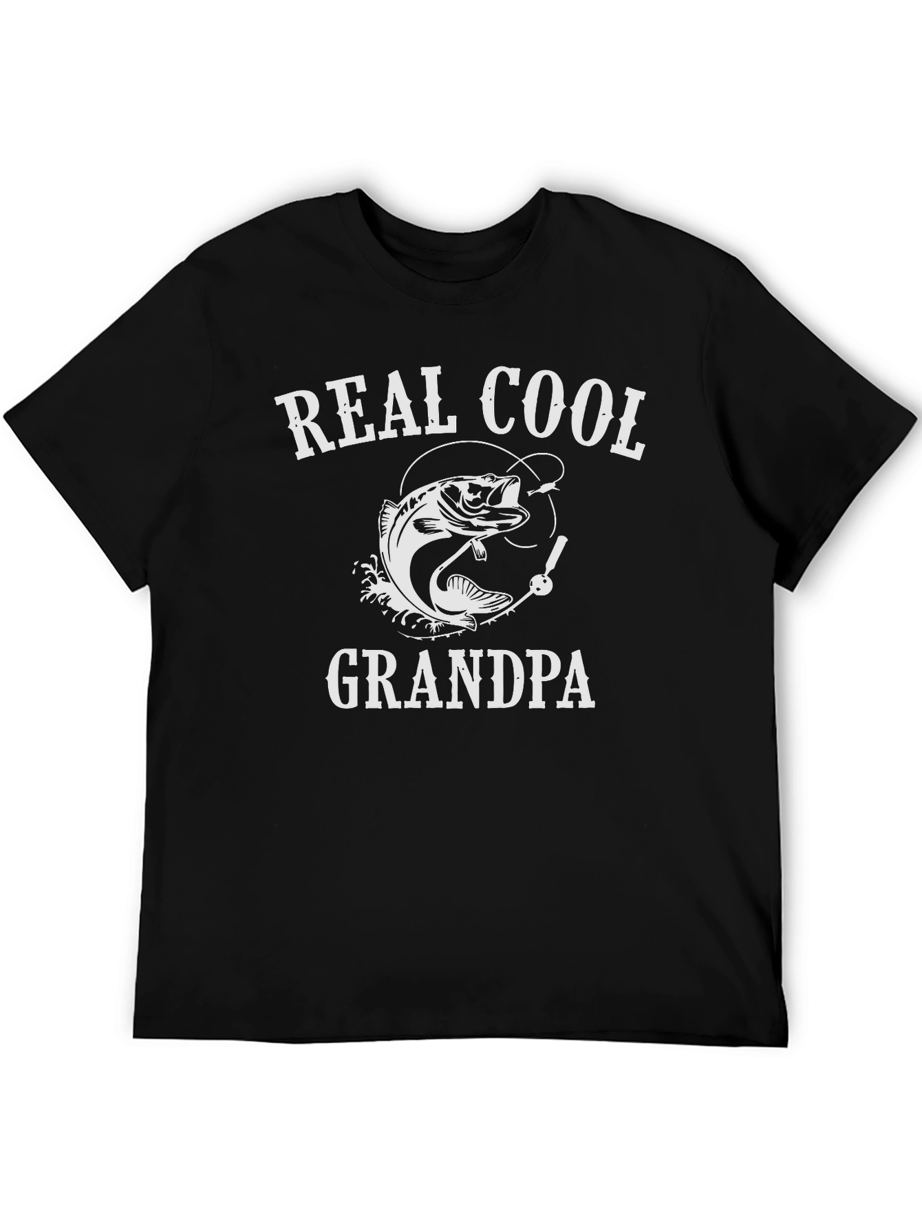 Black Real Cool Grandpa Fishing T-Shirt - Black view 5