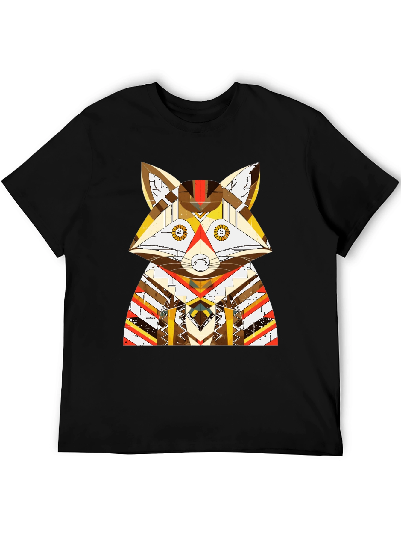 Black Geometric Fox Graphic Black T-Shirt view 5