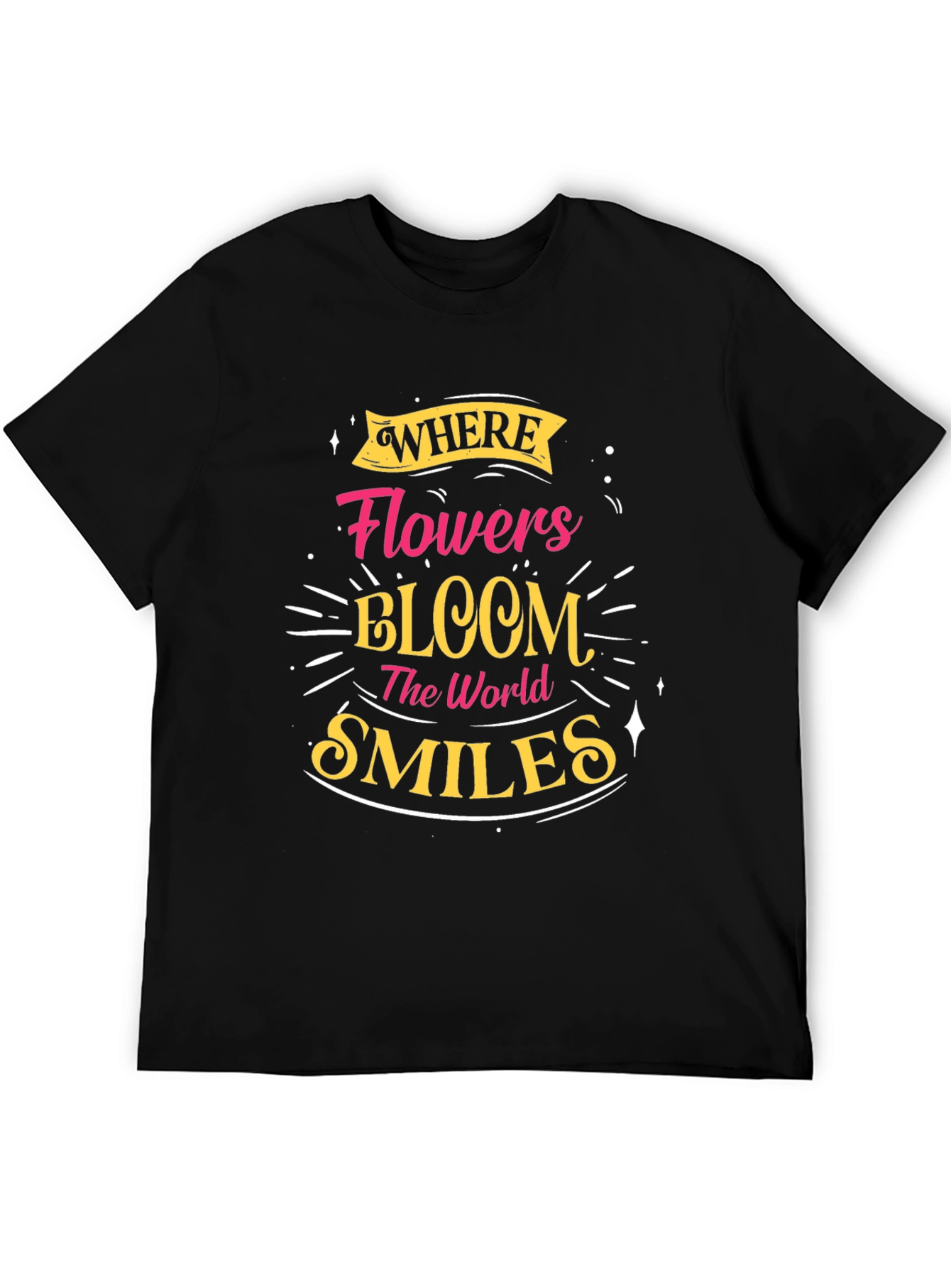 Black Floral Bloom Smiles Black Graphic Tee view 5