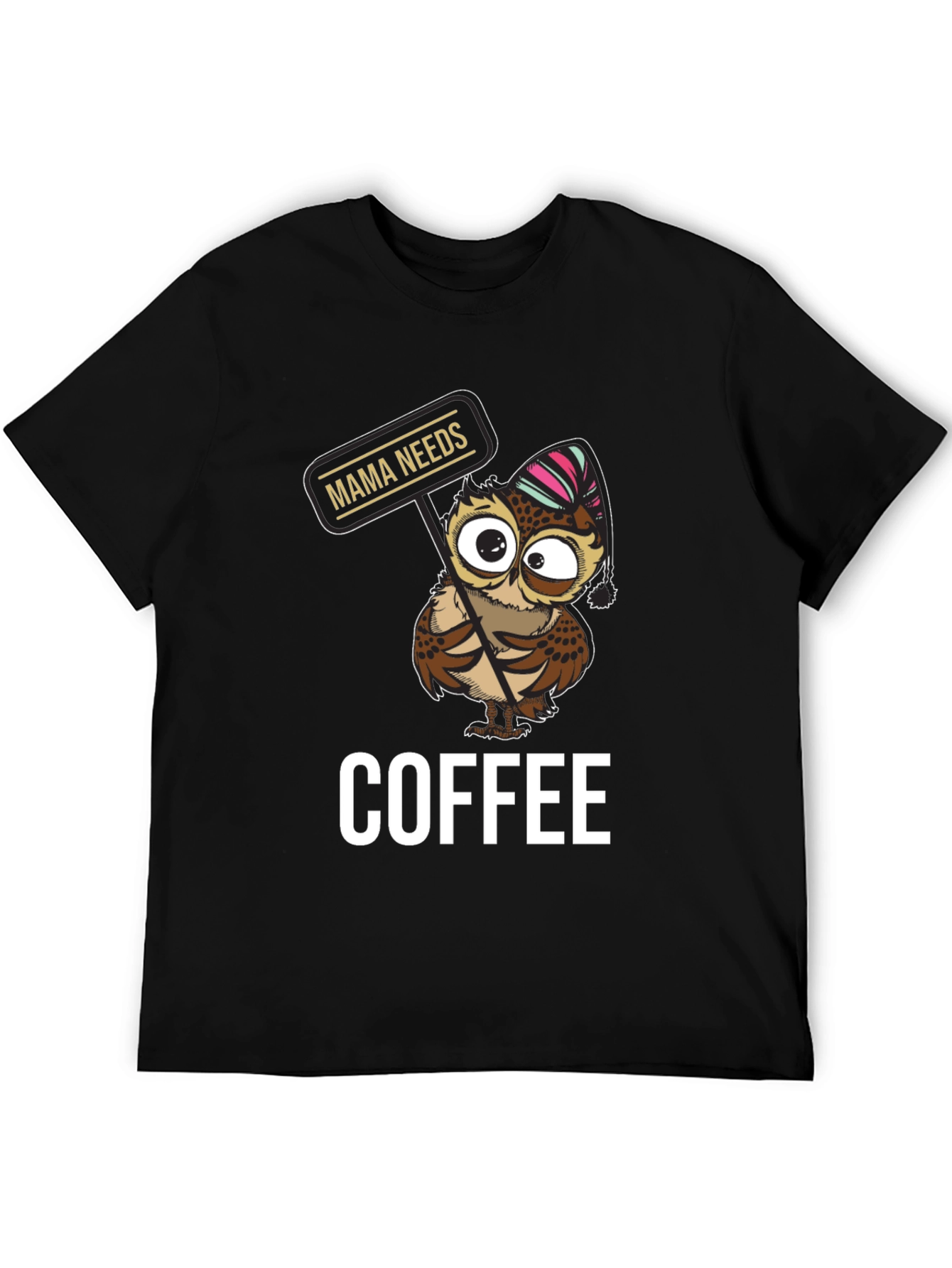 Black Mama Needs Coffee Owl T-Shirt - Cute Graphic Tee view 5