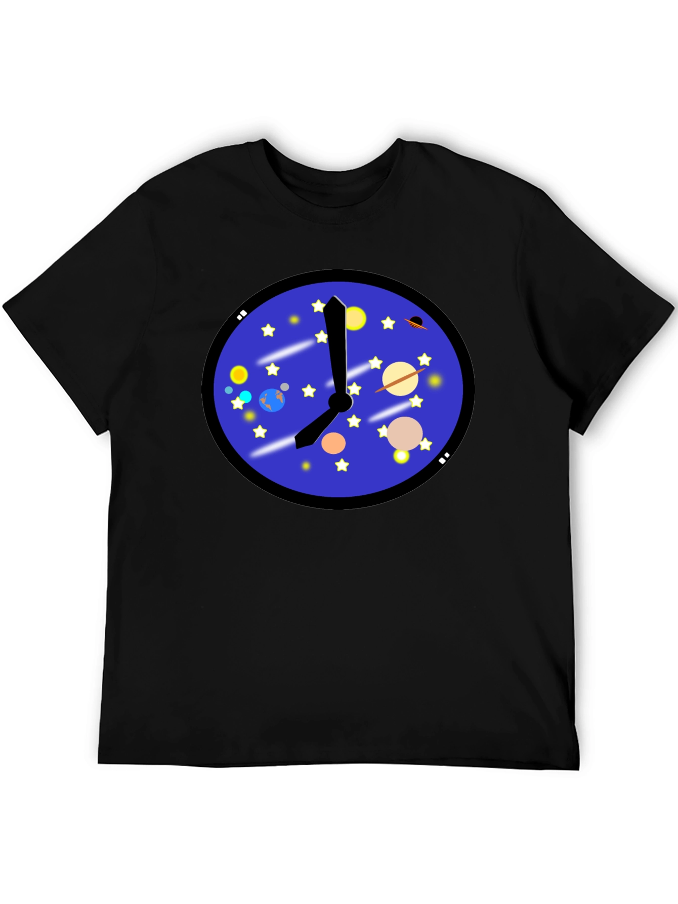 Black Space Time T-Shirt - Galaxy Clock Design view 5