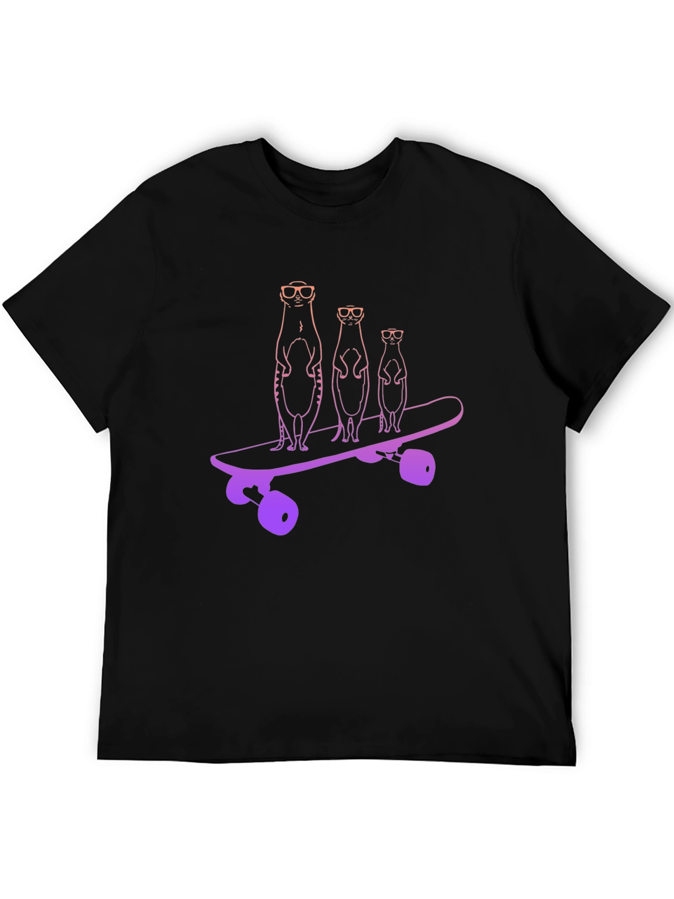 Black Meerkat Skateboard Black T-Shirt view 5