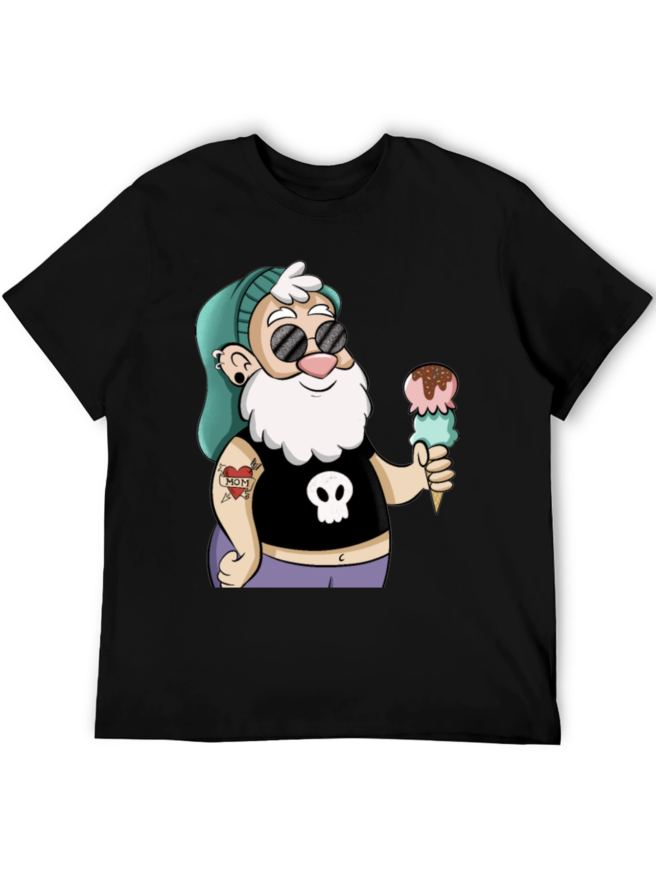 Black Cartoon Hipster Gnome T-Shirt view 5