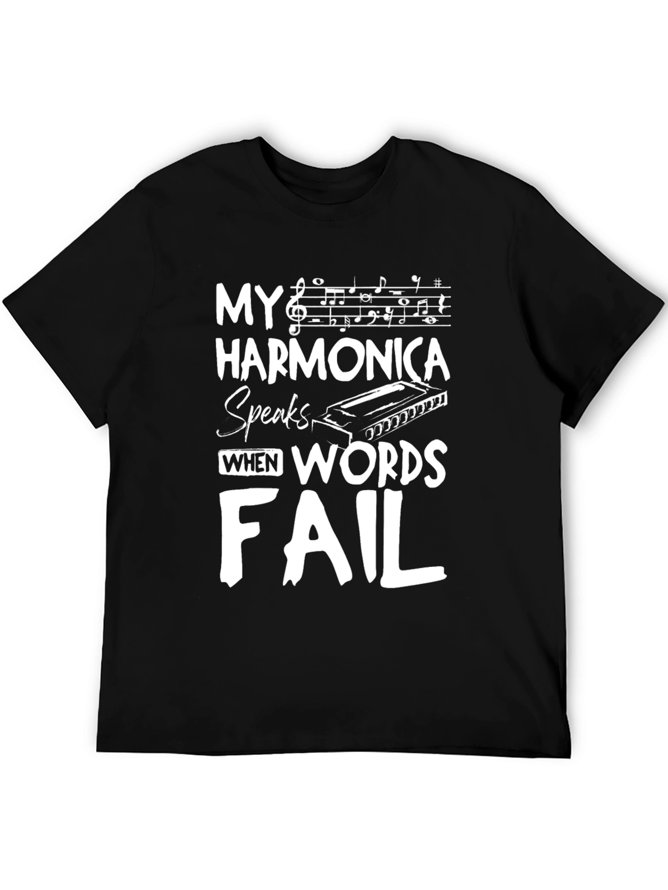 Black Harmonica Speaks T-Shirt - Music Lover Tee view 5