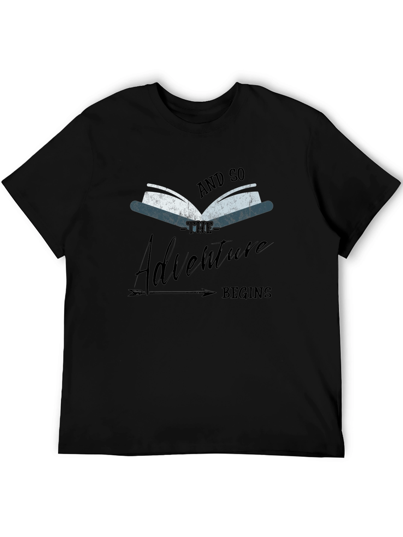 Black Adventure Begins Book Graphic Tee view 5
