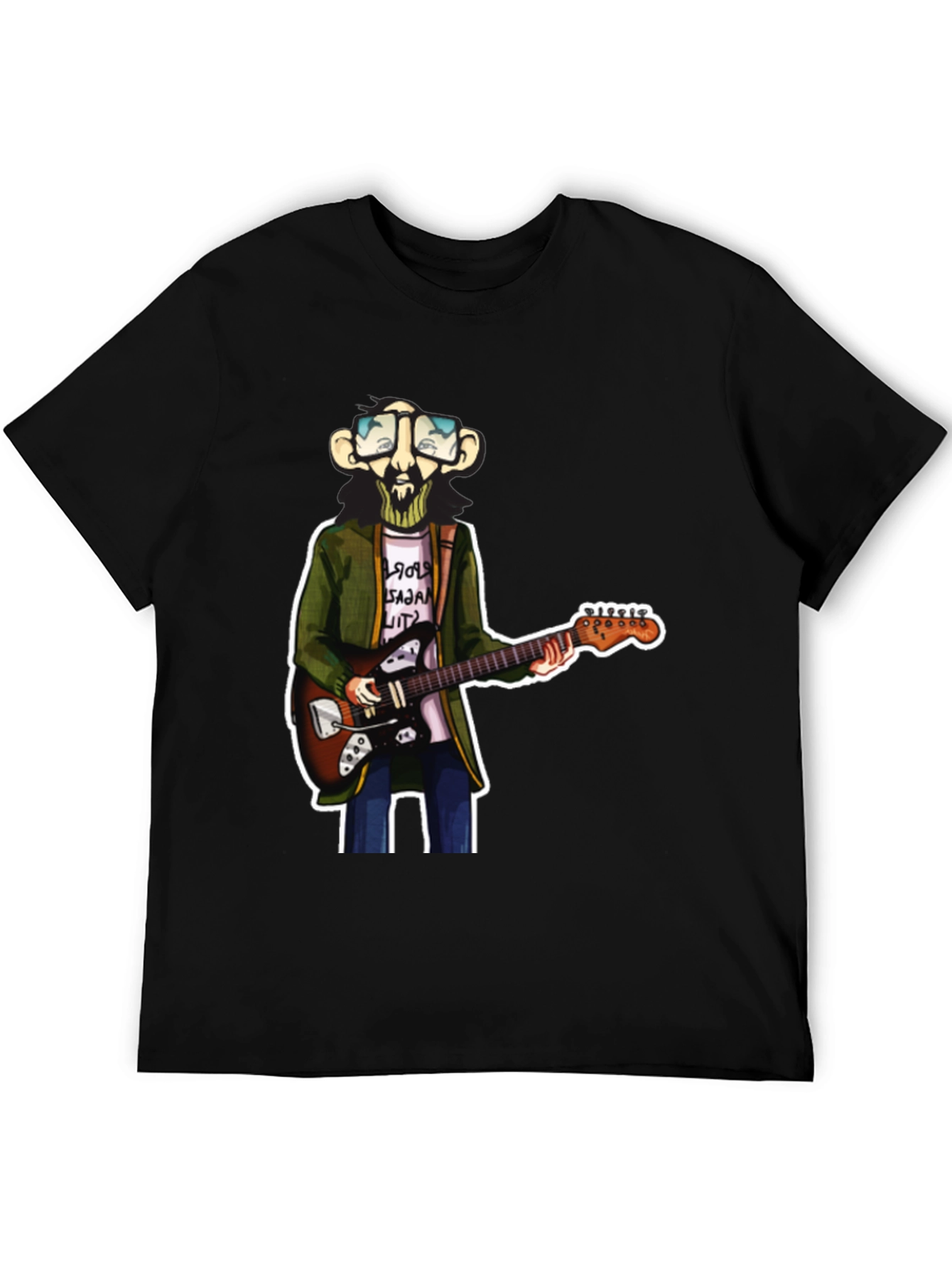 Black Cartoon Guitar Player Graphic Tee view 5