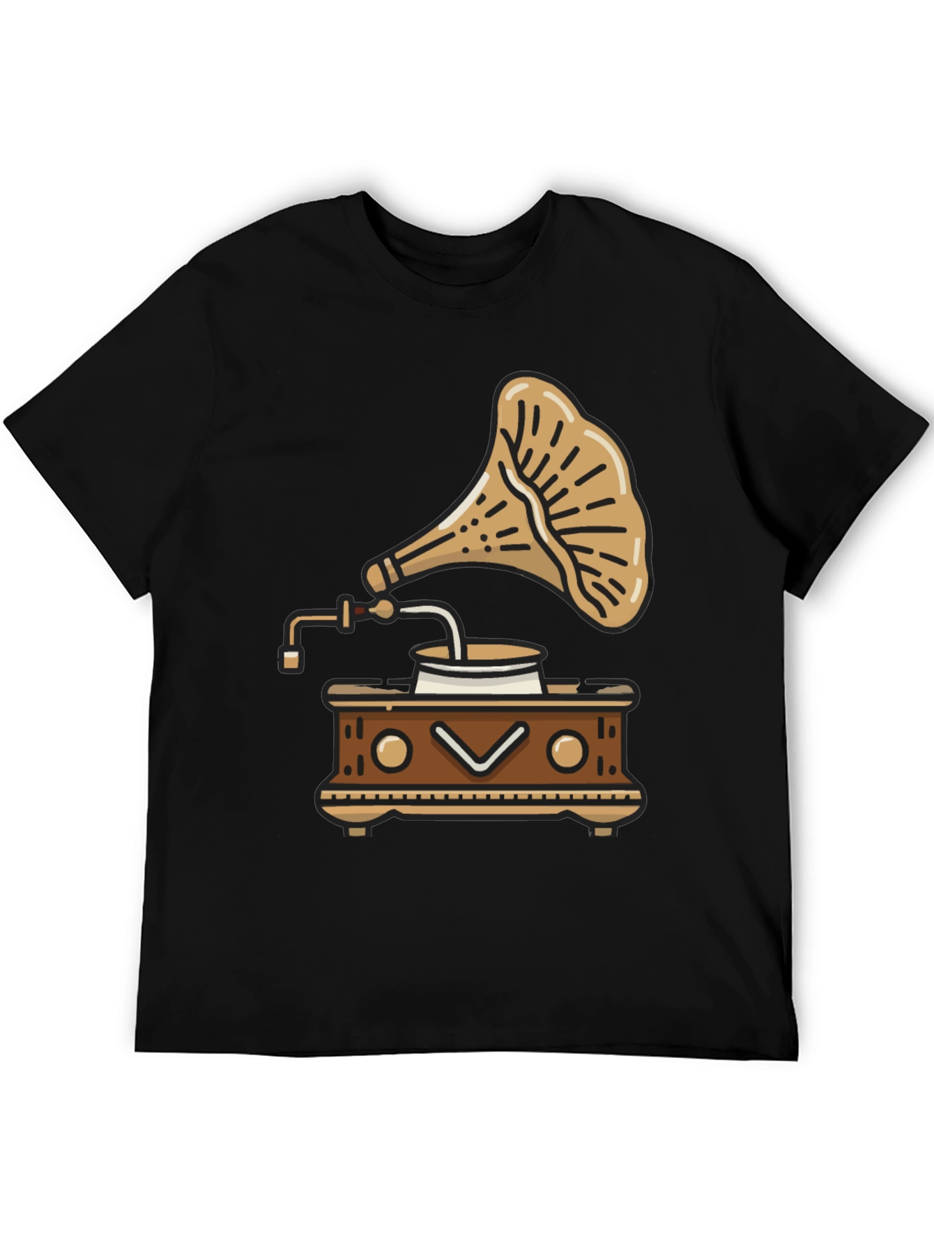 Black Vintage Gramophone T-Shirt - Retro Music Style view 5
