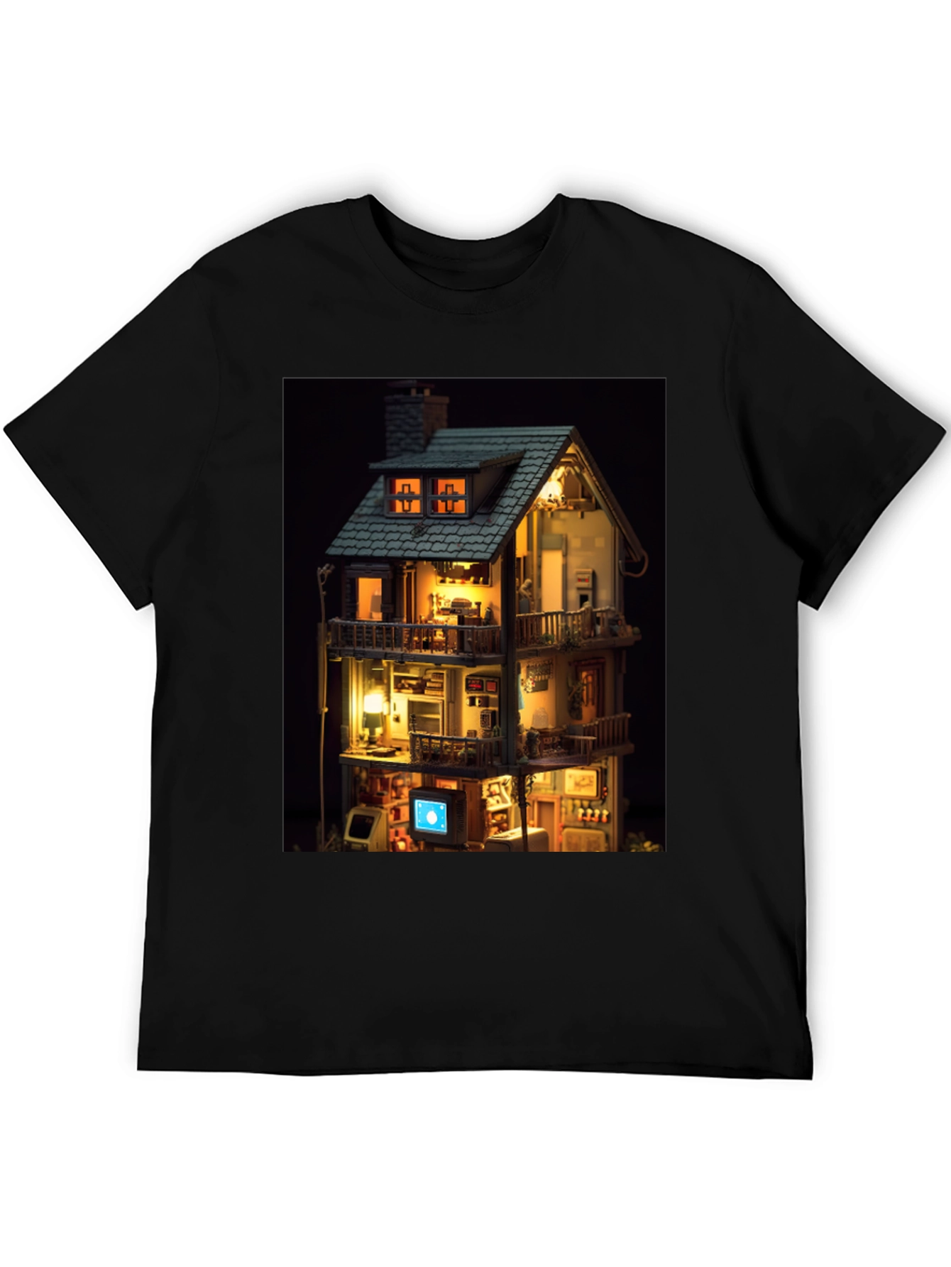 Black Architectural Dollhouse Graphic Tee - Unique Design view 5
