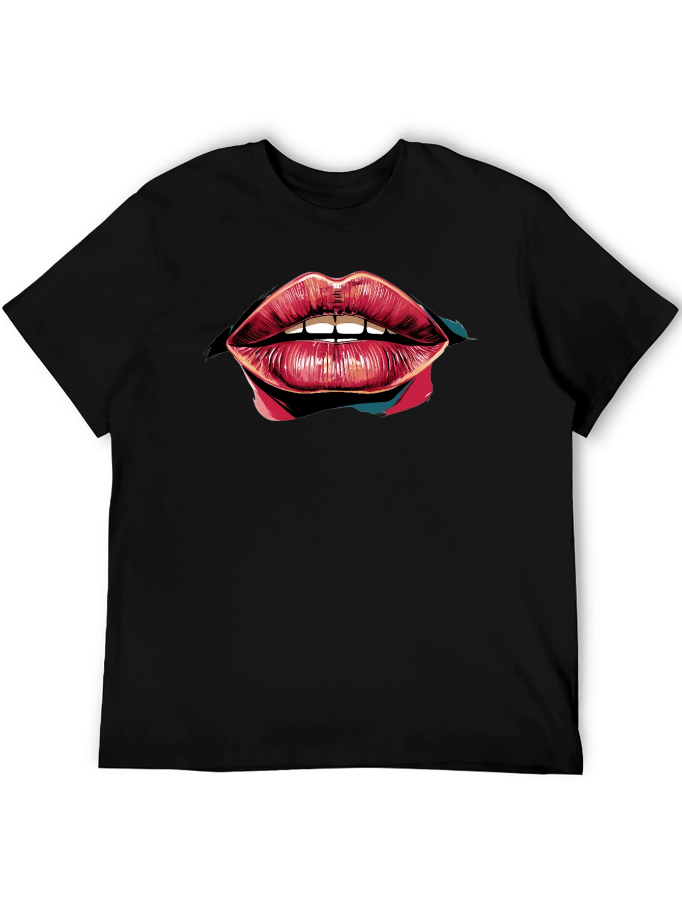 Black Bold Lips Graphic Black T-Shirt view 5