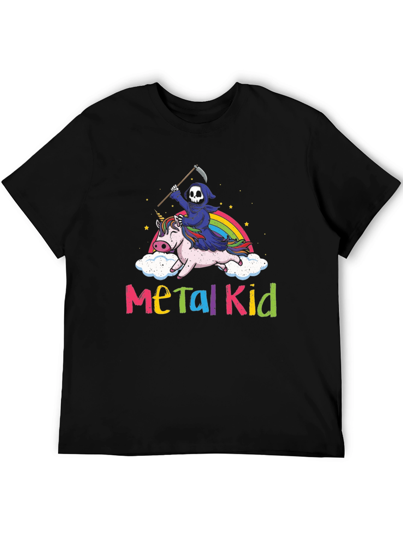 Black Metal Kid Grim Reaper Unicorn Rainbow T-Shirt view 5