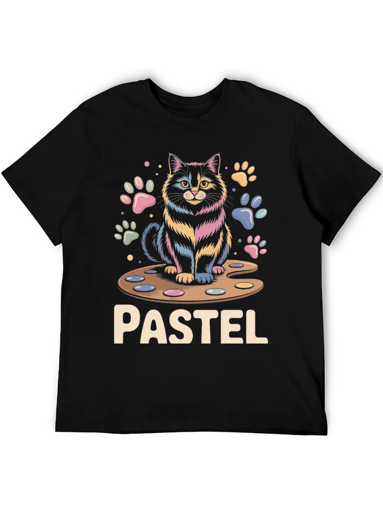 Black Pastel Cat Palette T-Shirt view 5