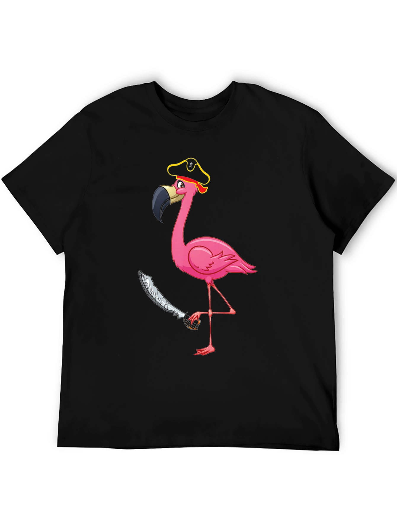 Black Pirate Flamingo Graphic Tee - Men's Black T-Shirt view 5