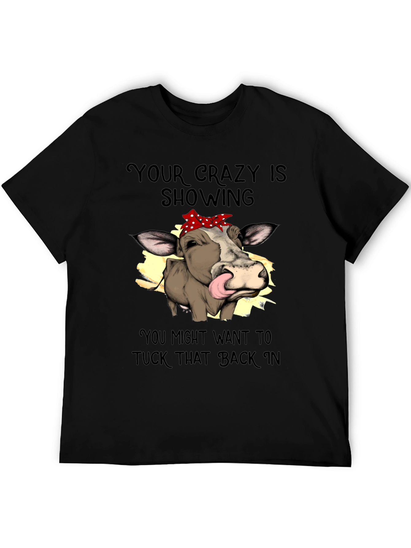 Black Crazy Cow Tongue Out T-Shirt view 5