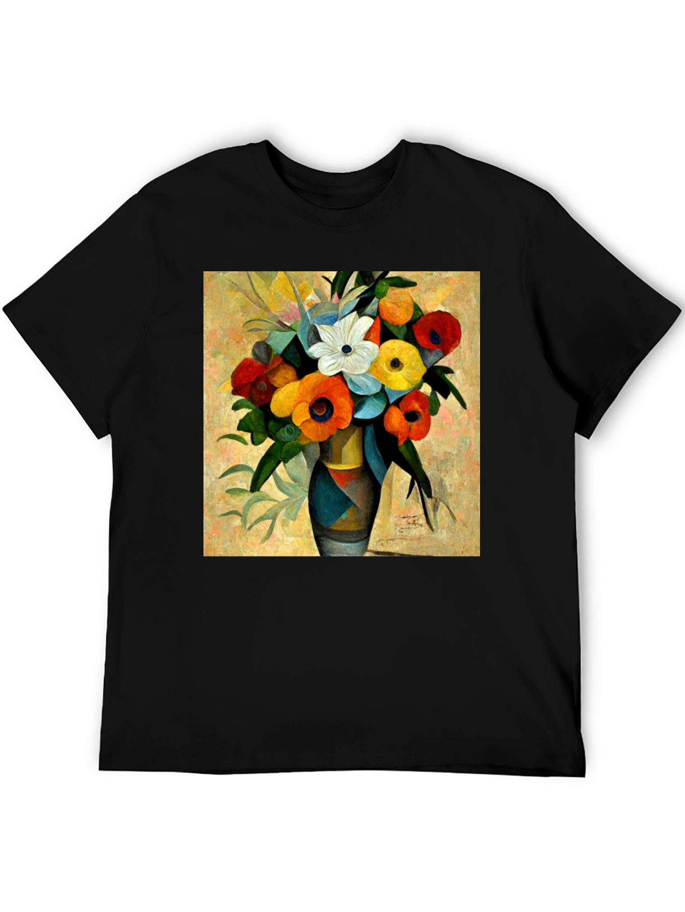 Black Floral Vase Print Black T-Shirt view 5