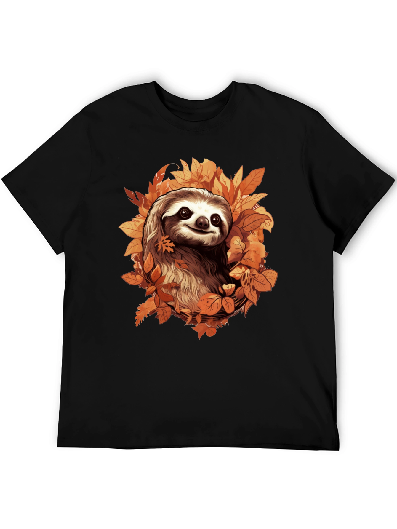 Black Sloth in Autumn Leaves Graphic T-Shirt view 5