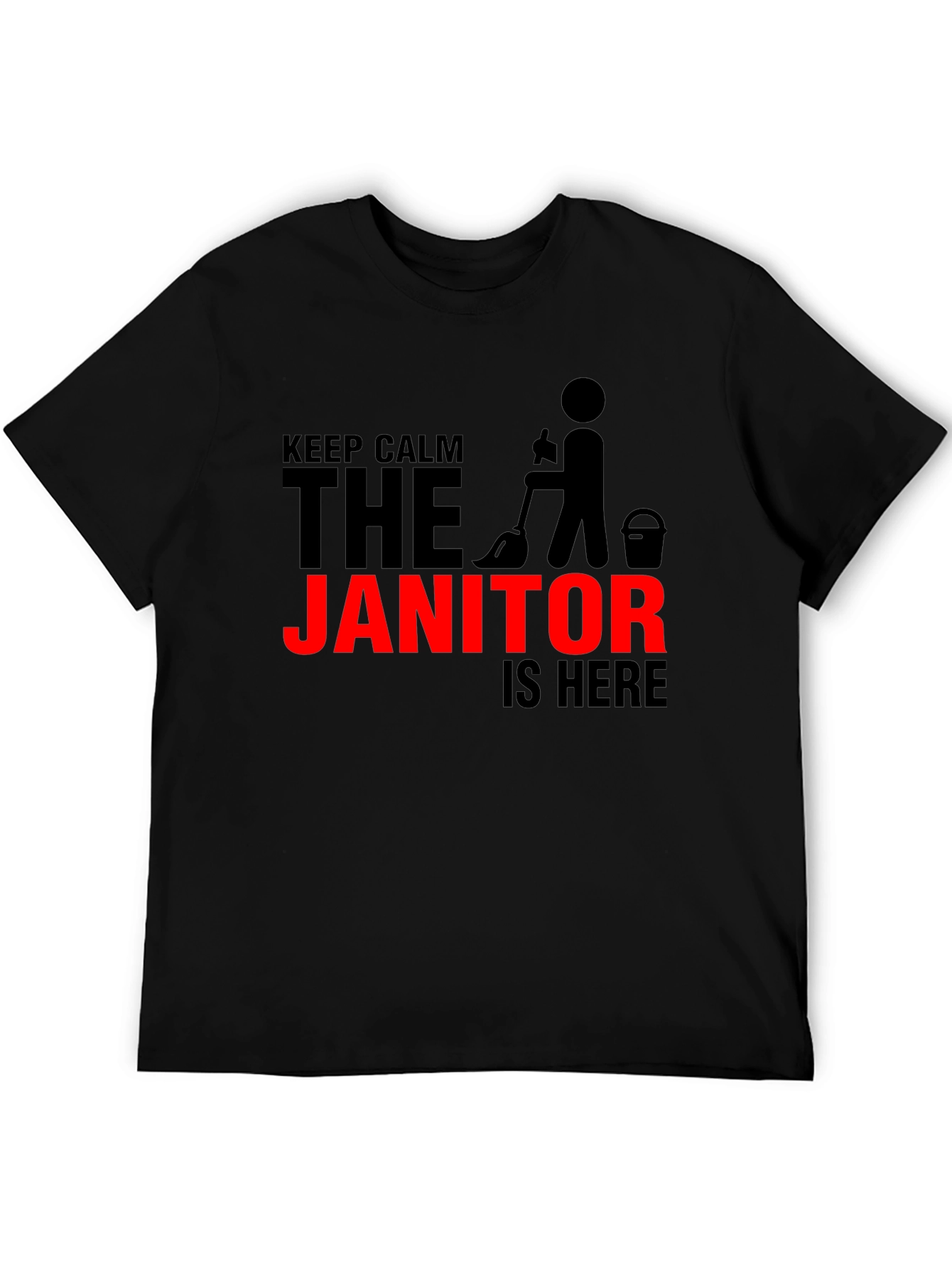 Black Keep Calm Janitor T-Shirt - Funny Cleaning Crew Tee view 5