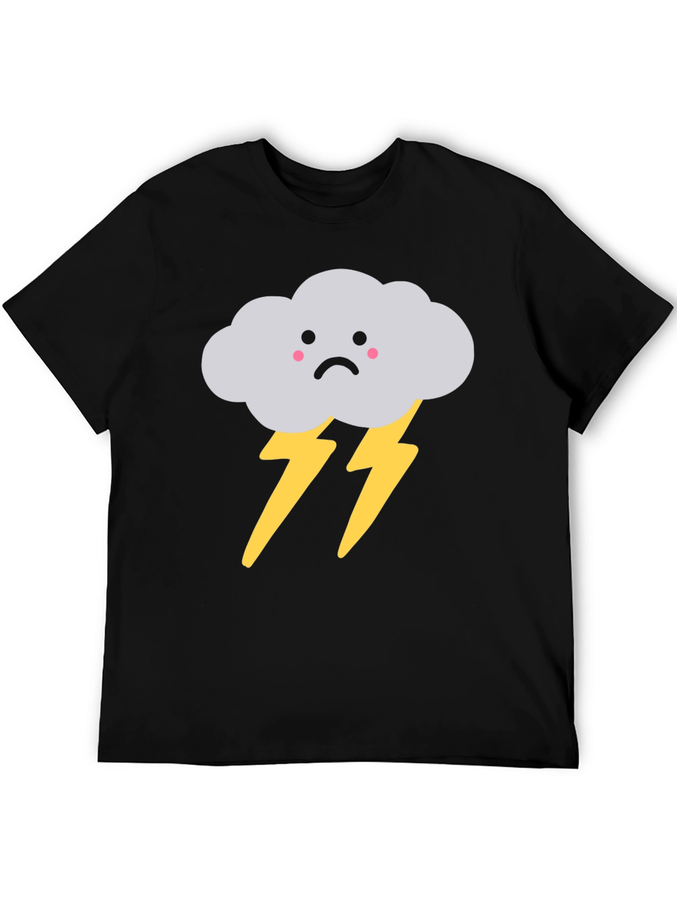 Black Sad Cloud Lightning Bolt Graphic Tee - Black view 5