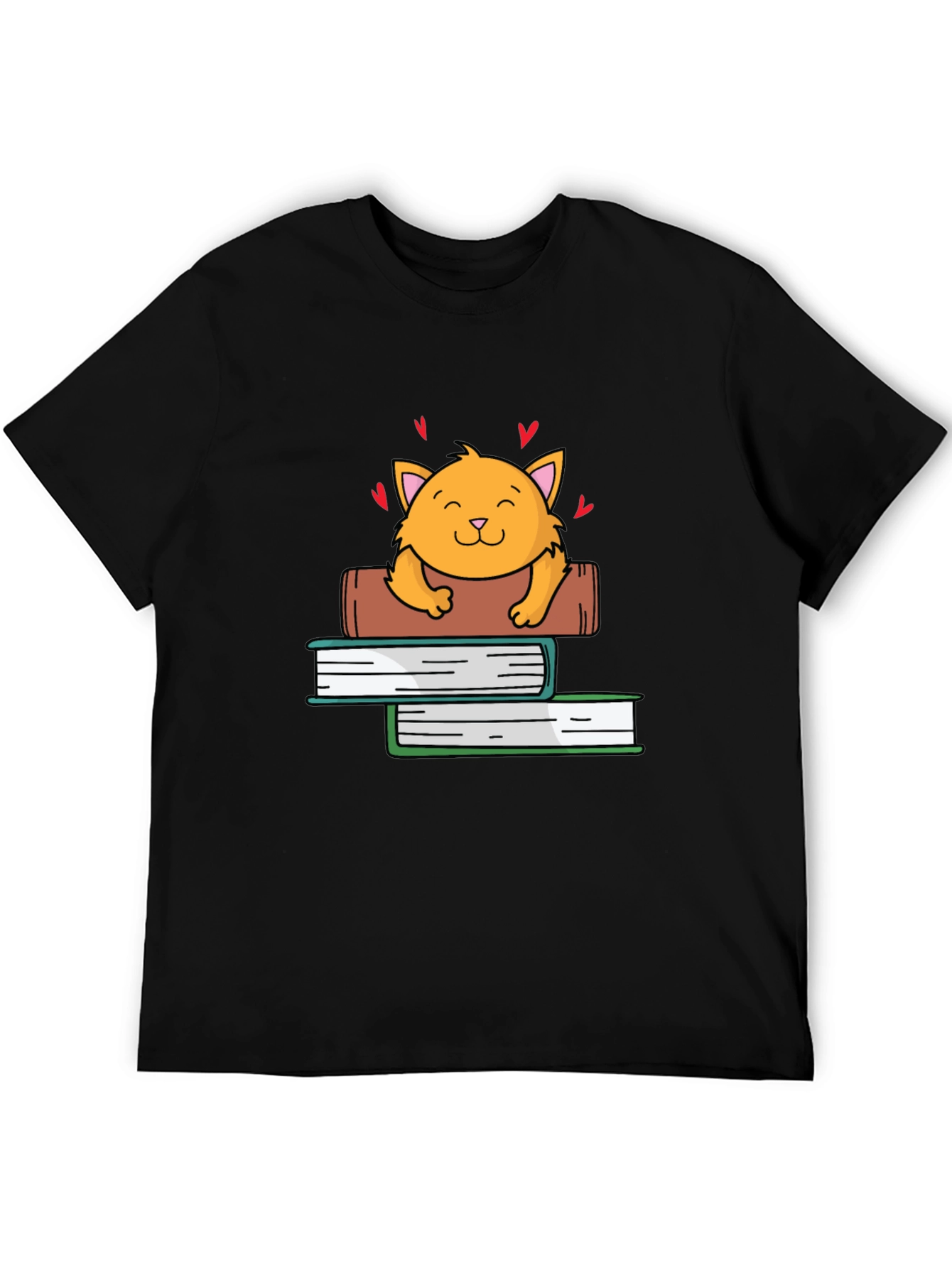 Black Cute Cat on Books Graphic Tee view 5