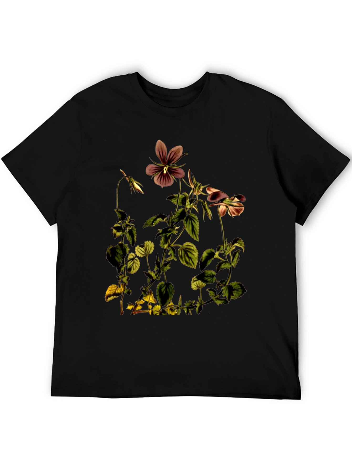Black Botanical Flower Graphic Print T-Shirt view 5