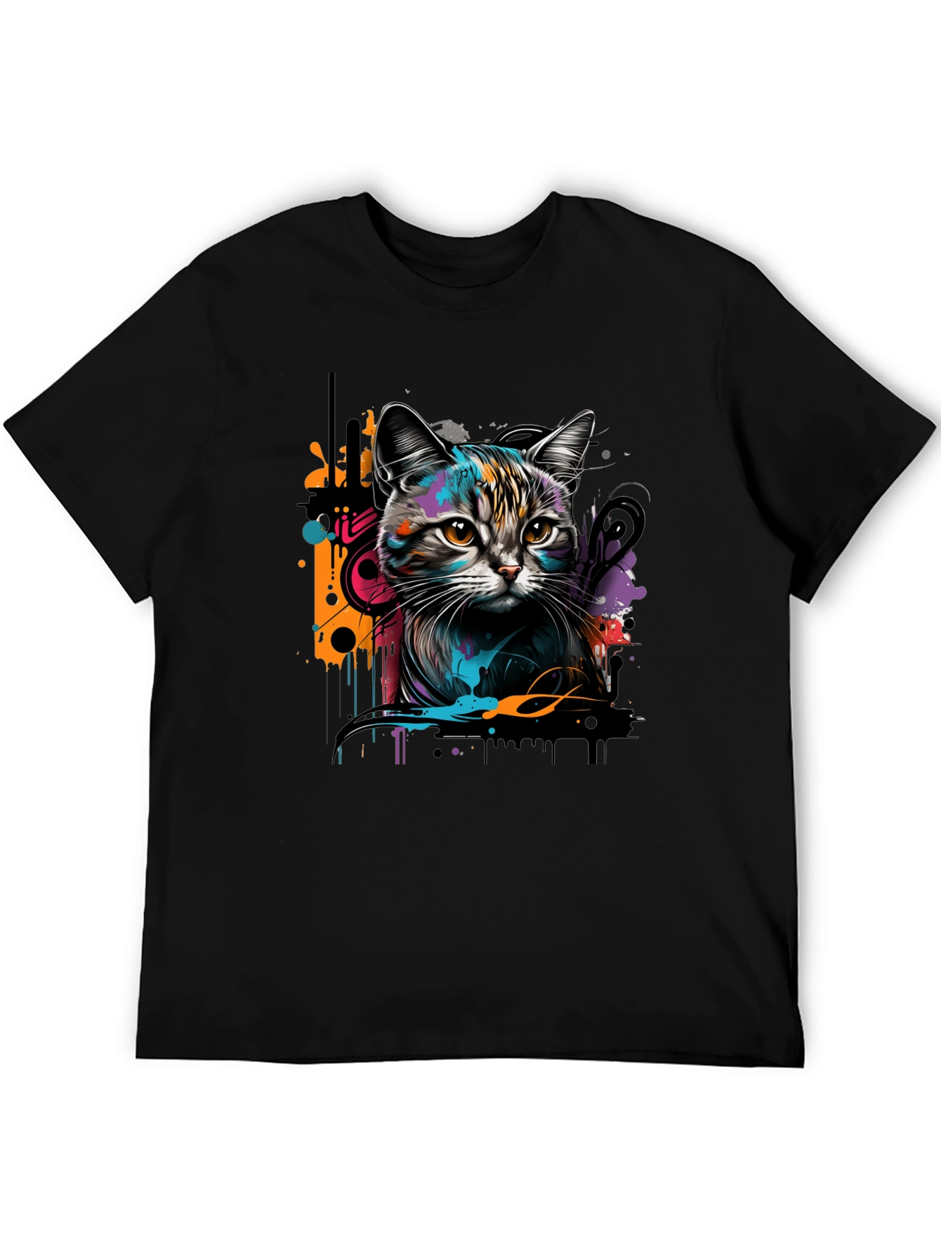 Black Cool Cat Graphic Print Black T-Shirt view 5