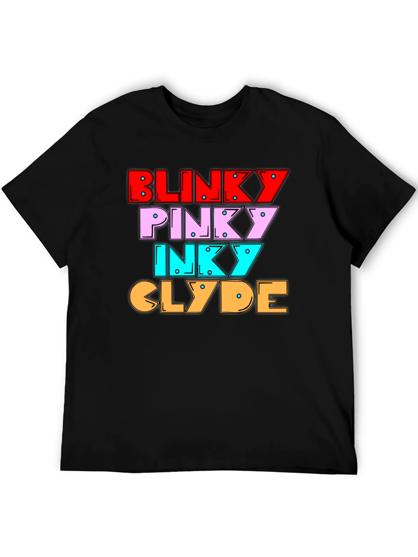 Black Retro Gaming Tee - Blinky, Pinky, Inky, Clyde Shirt view 5