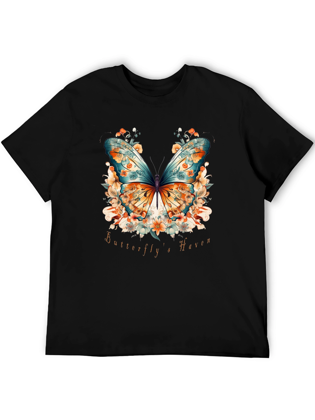 Black Butterfly Haven Graphic Tee - Stylish Nature Design view 5