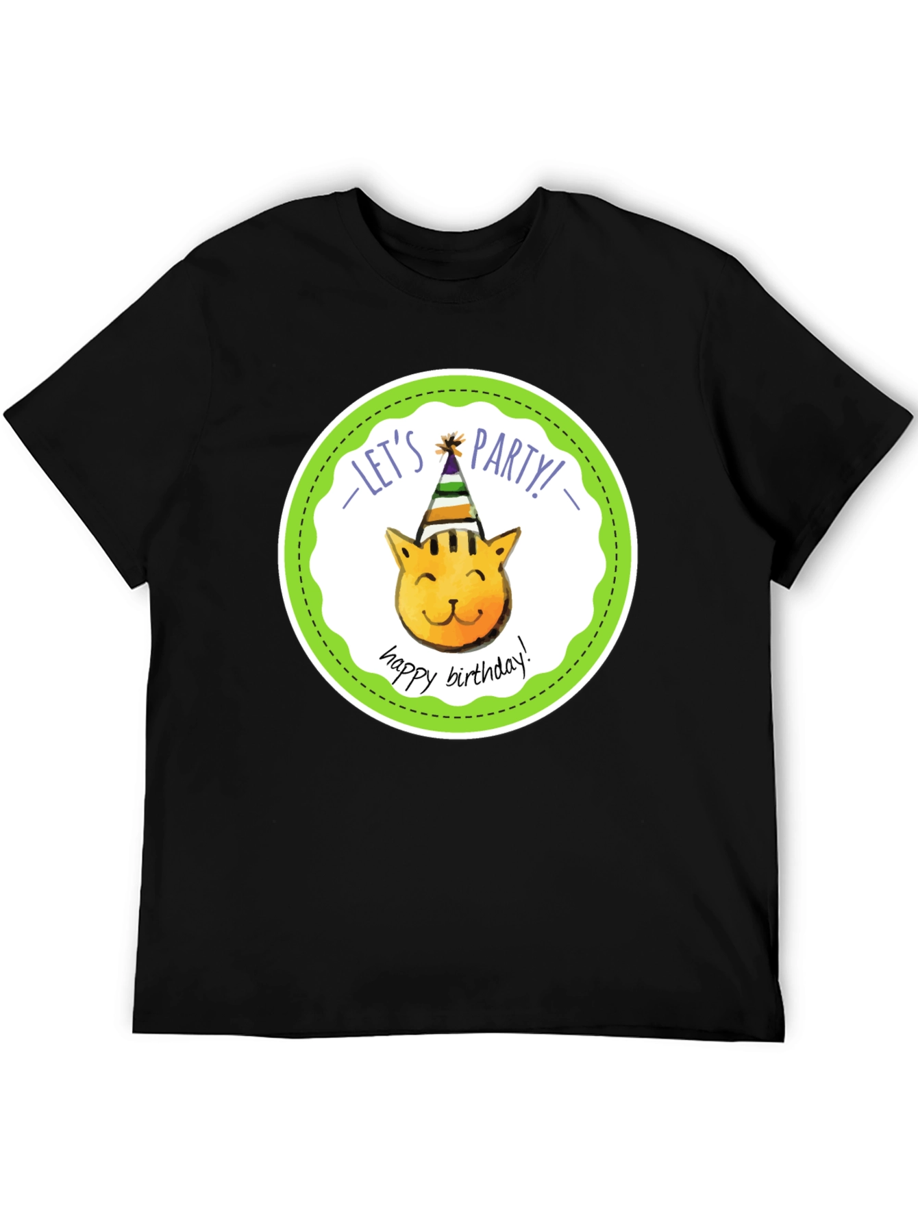 Black Let's Party Cat Birthday T-Shirt view 5