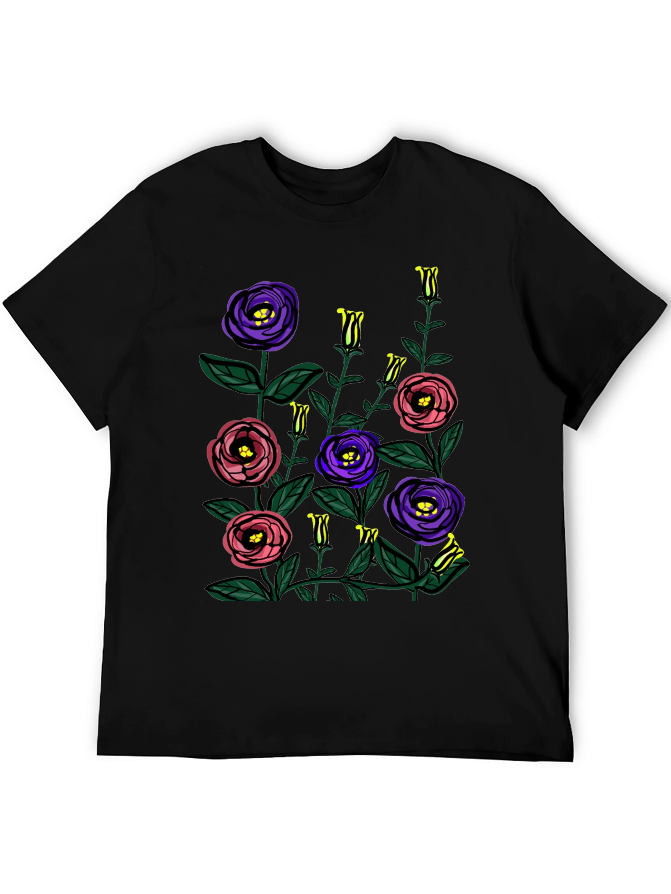 Black Floral Print Black T-Shirt view 5