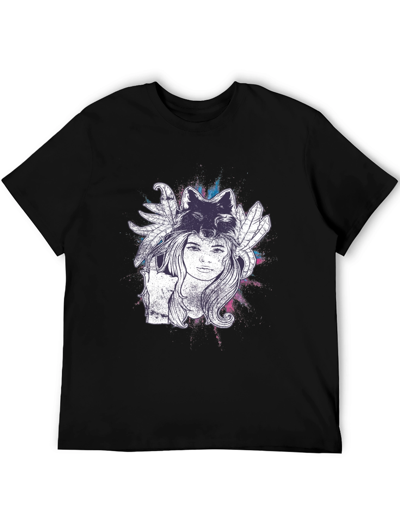 Black Wolf Spirit Graphic Tee - Black Cotton T-Shirt view 5