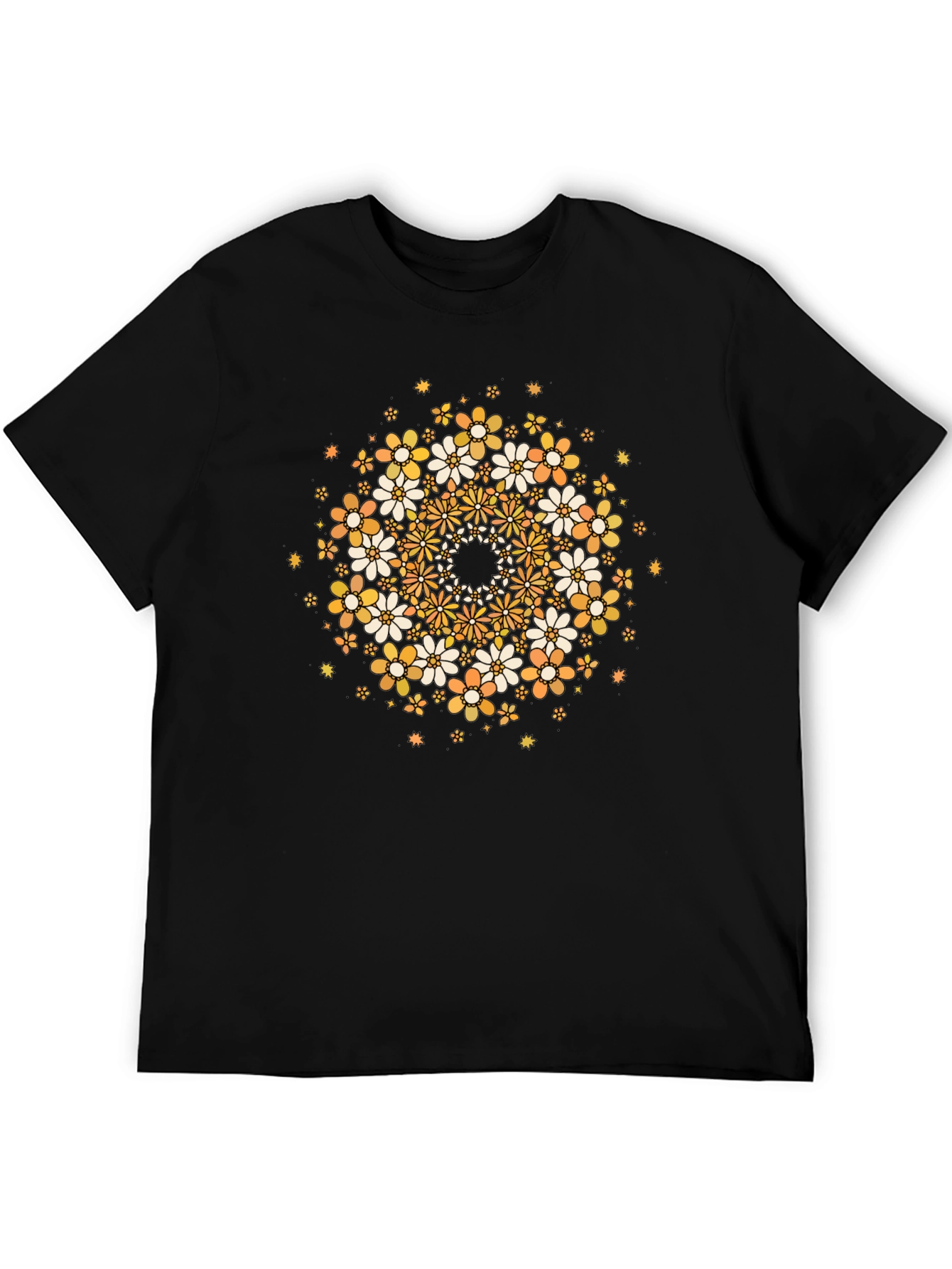 Black Floral Mandala Graphic Tee - Black view 5
