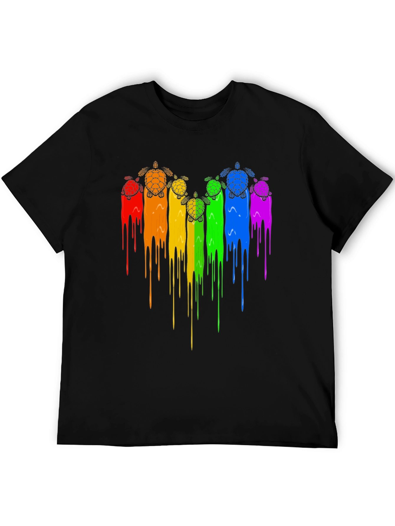 Black Rainbow Turtle Drip Graphic Tee - Black view 5