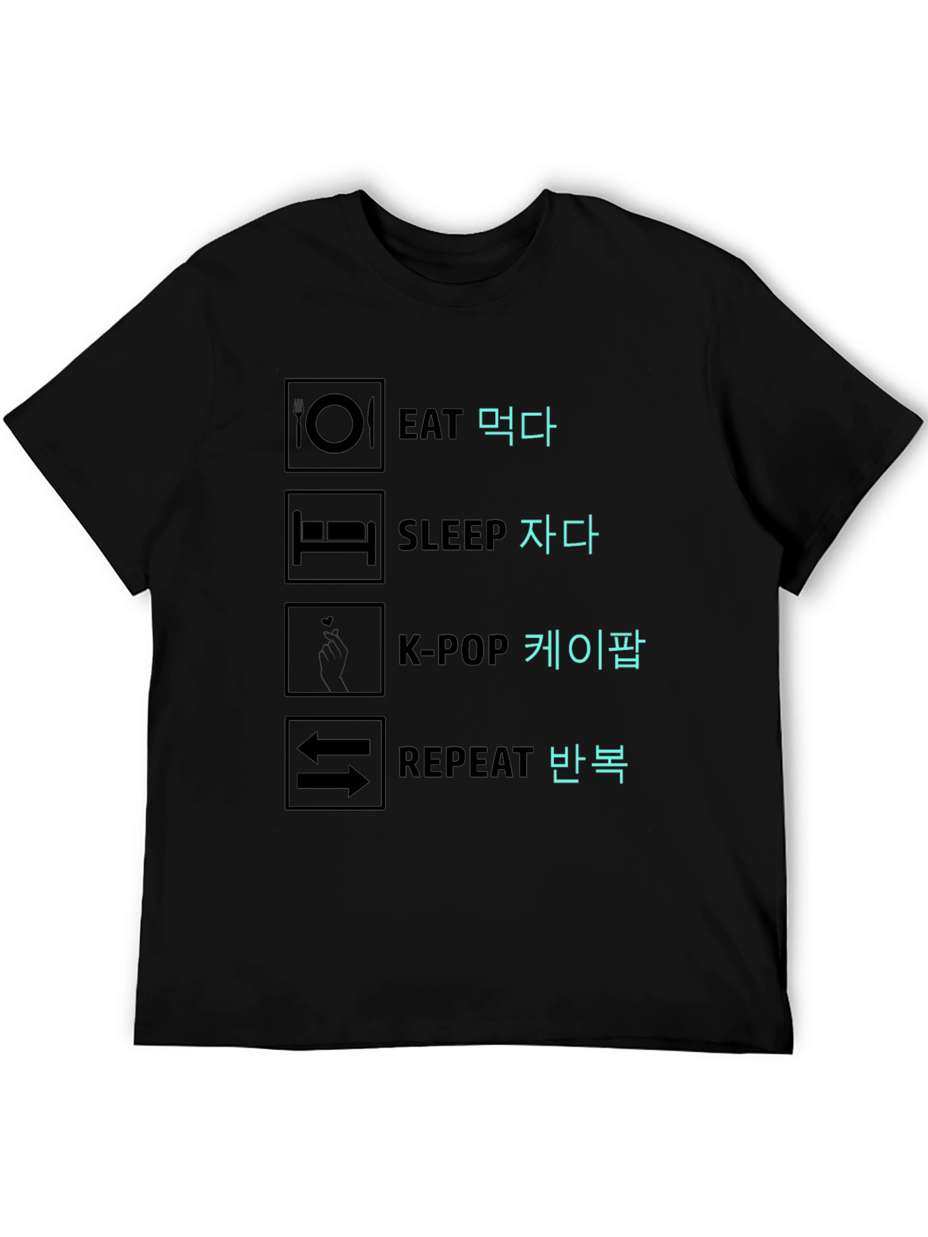 Black Eat Sleep K-Pop Repeat Graphic Tee view 5