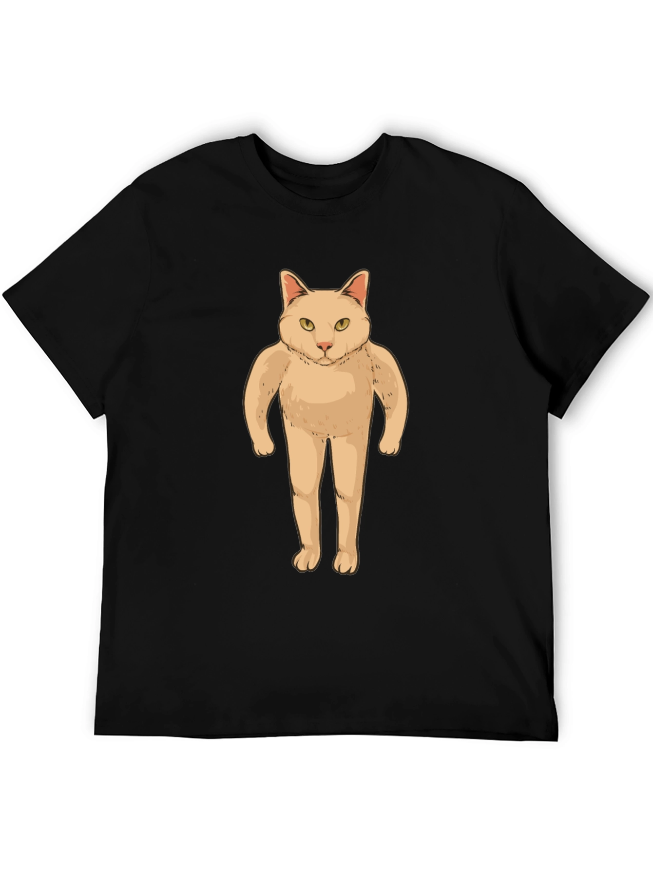 Black Funny Cat Man T-Shirt - Black Graphic Tee view 5