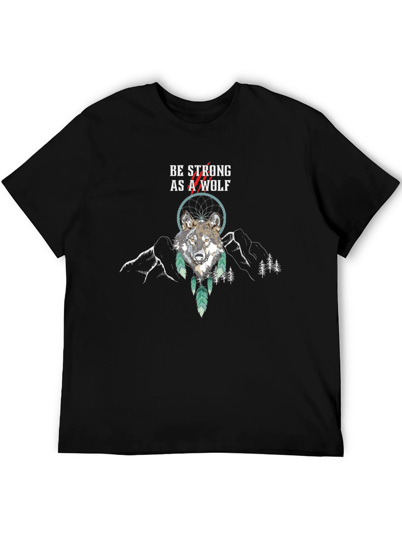 Black Be Strong Wolf Graphic Tee view 5