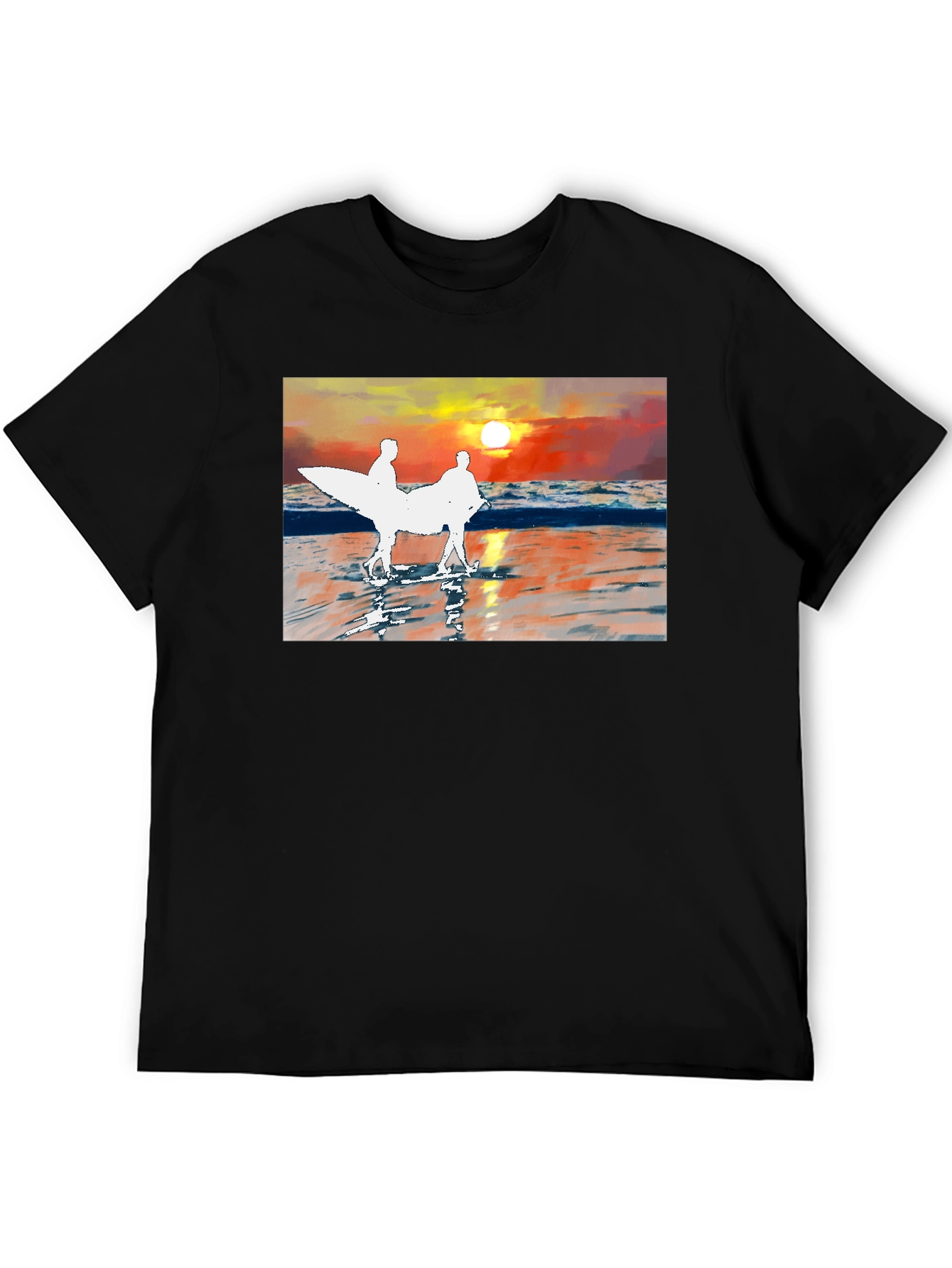 Black Sunset Surfer Graphic Tee - Black Cotton T-Shirt view 5