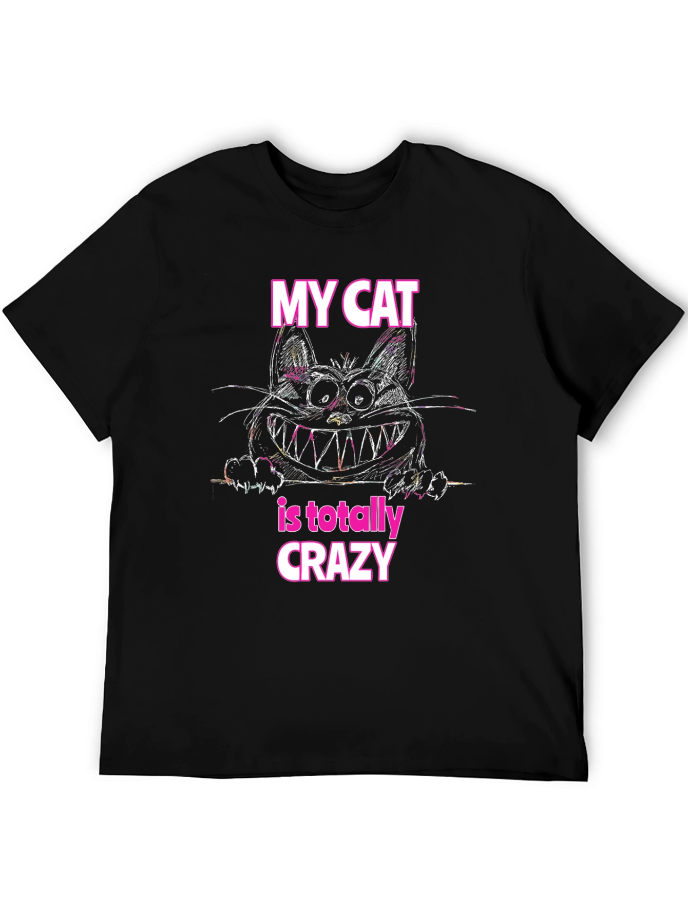 Black Crazy Cat Graphic T-Shirt - Soft Cotton Tee view 5