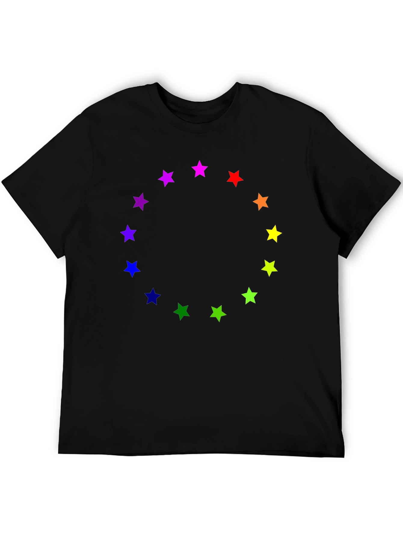Black Rainbow Star Circle Black T-Shirt view 5