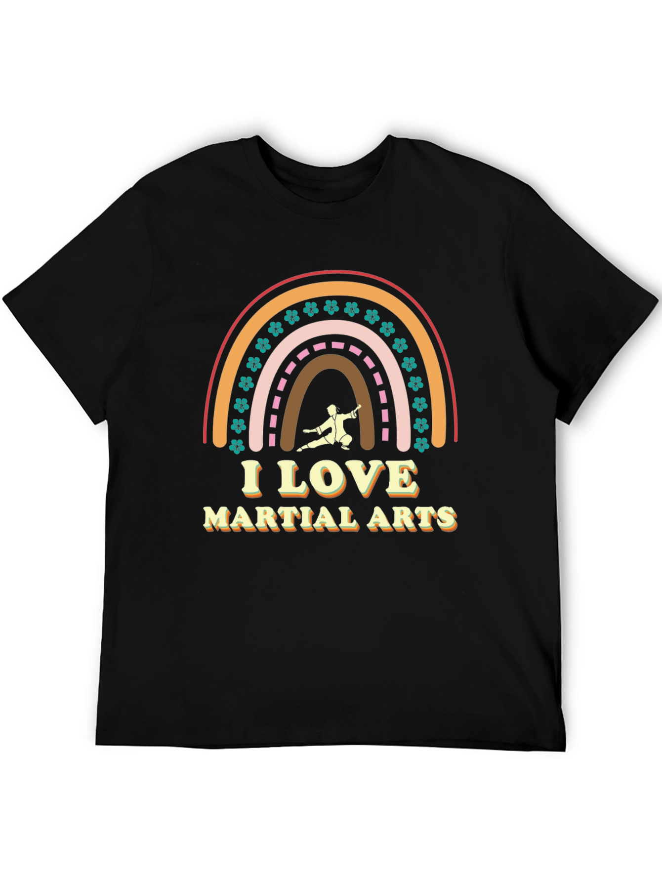 Black I Love Martial Arts Rainbow Graphic T-Shirt view 5