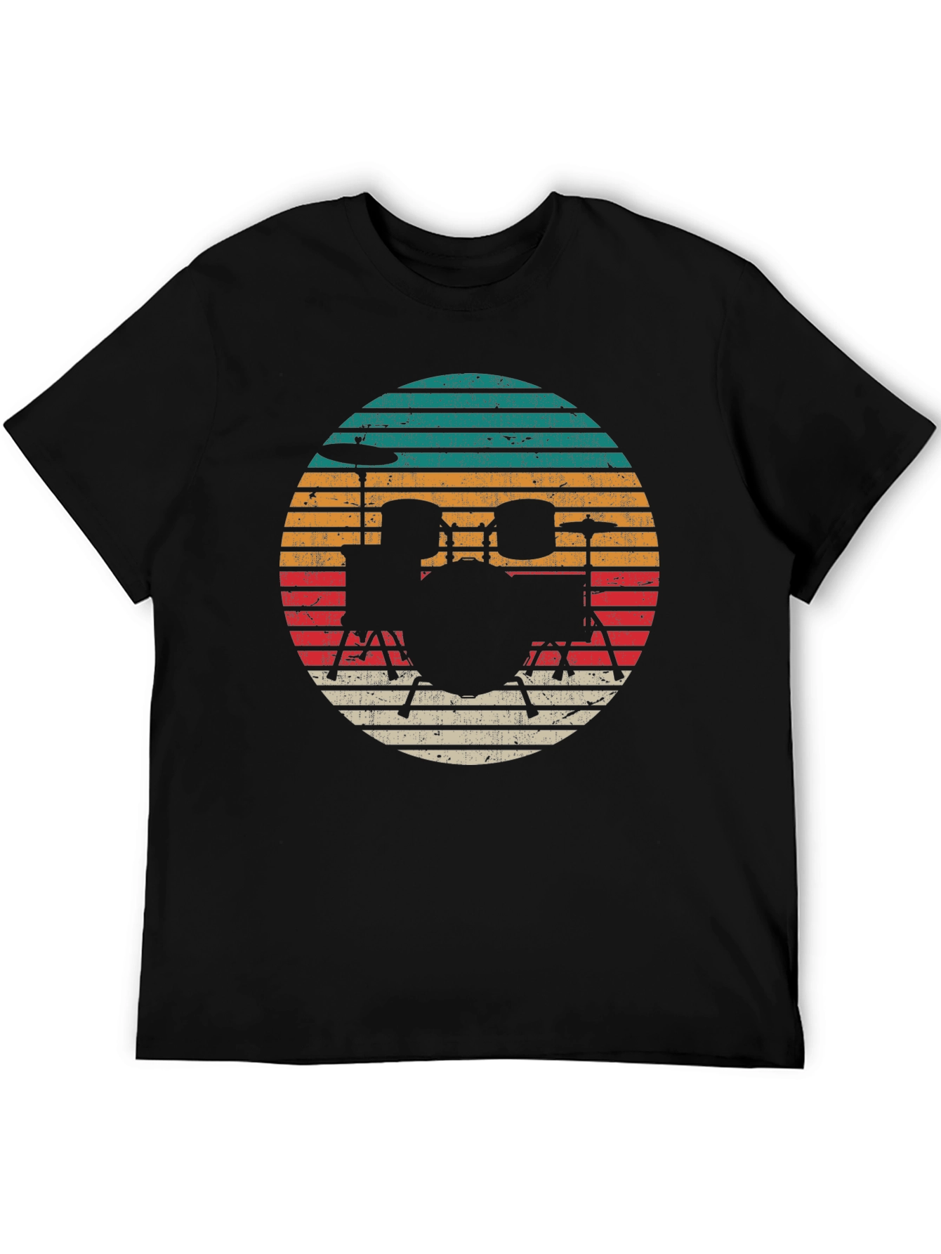 Black Retro Drum Set Graphic Tee - Black view 5