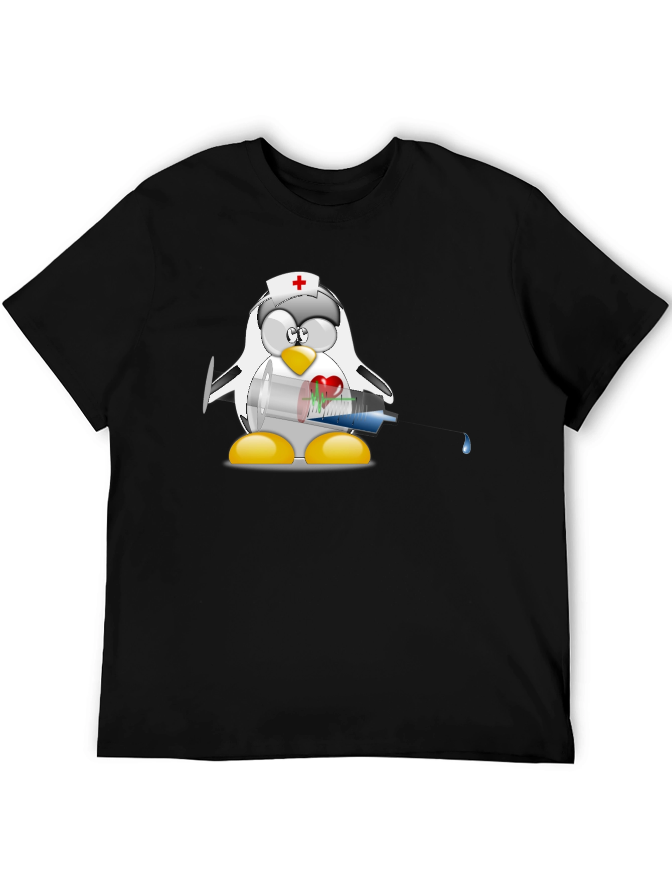 Black Nurse Penguin T-Shirt - Black Cotton Tee view 5