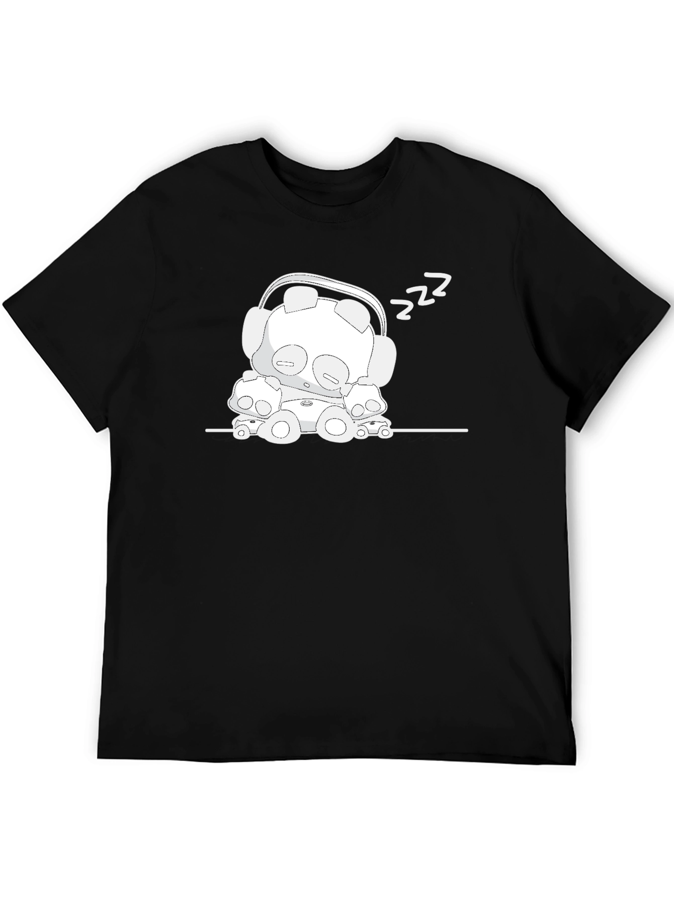 Black Sleepy Robot Graphic Black T-Shirt view 5