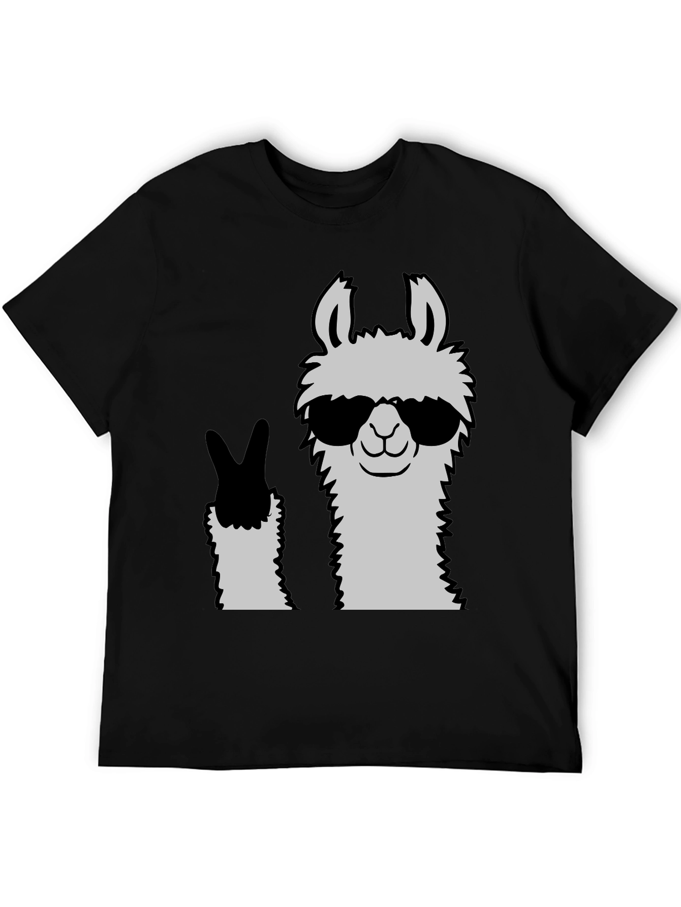 Black Cool Llama Peace Sign Black T-Shirt view 5