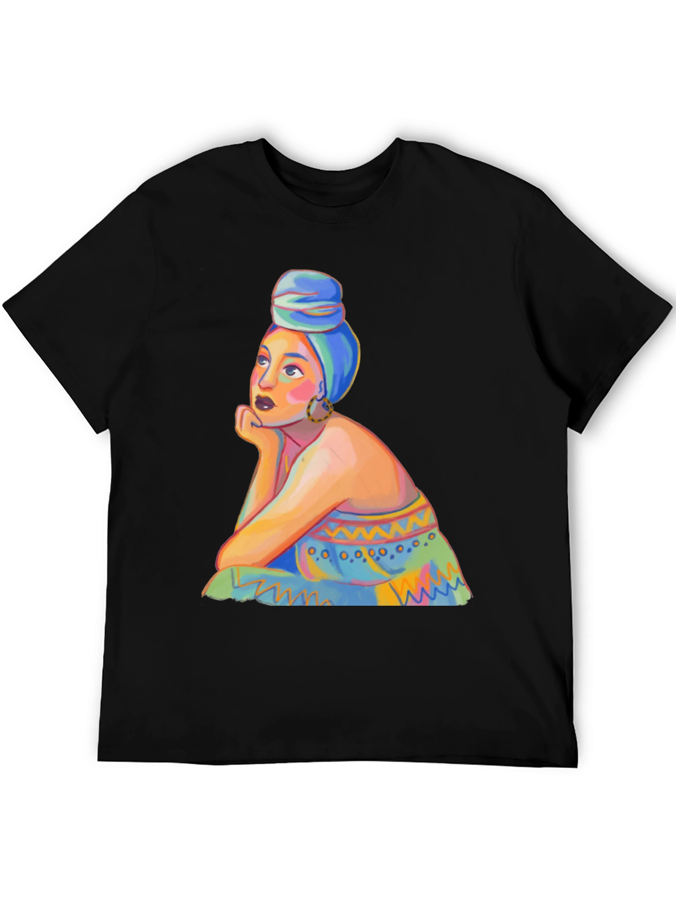 Black Vibrant Woman Portrait Graphic Tee - Stylish Black T-Shirt view 5