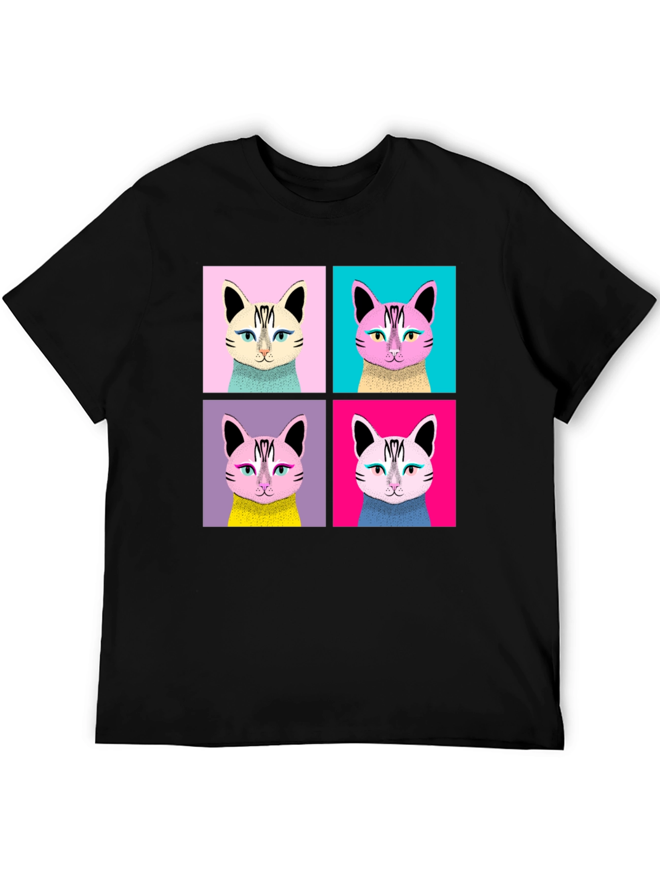Black Pop Art Cat Graphic Black T-Shirt view 5