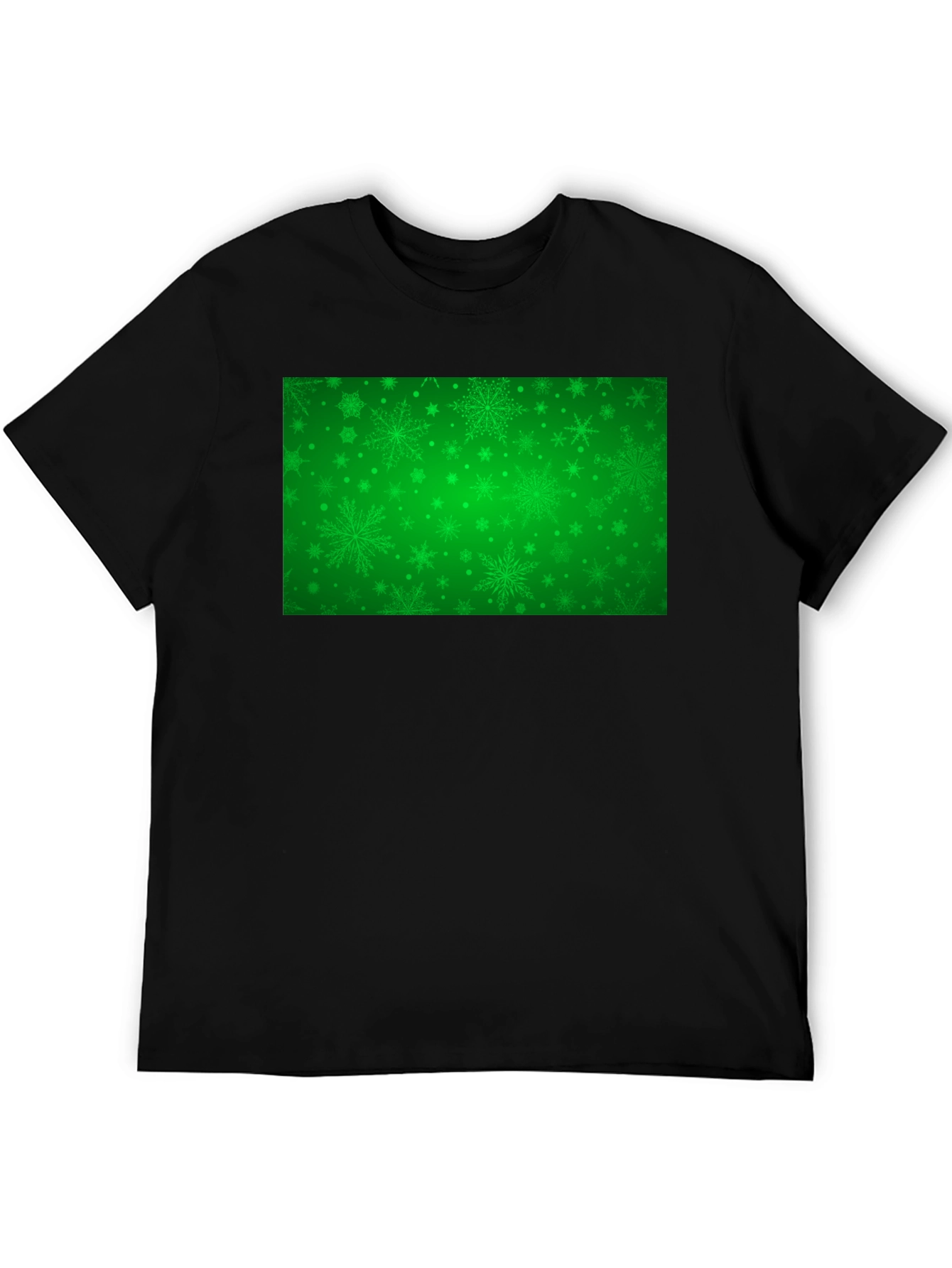 Black Green Snowflakes Pattern Black T-Shirt view 5